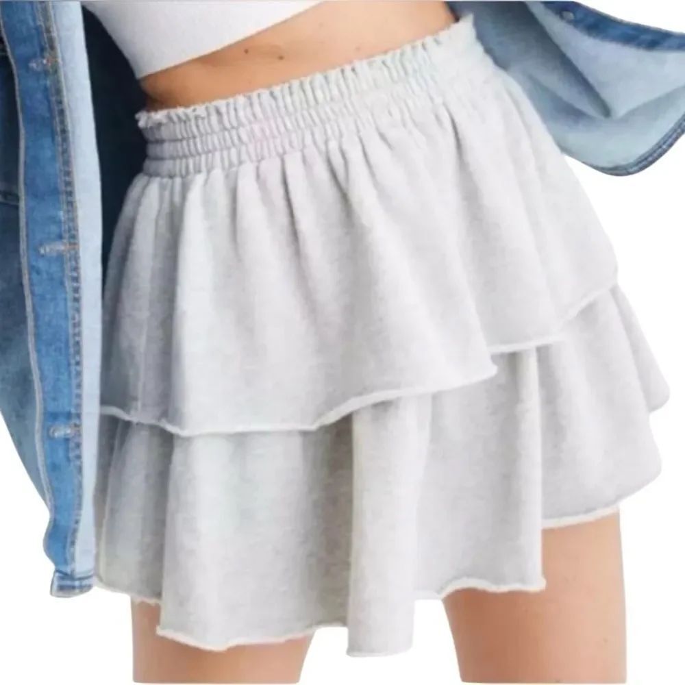 Aerie Ruffle Tiered Mini Skirt Grey Size XS (NWT)